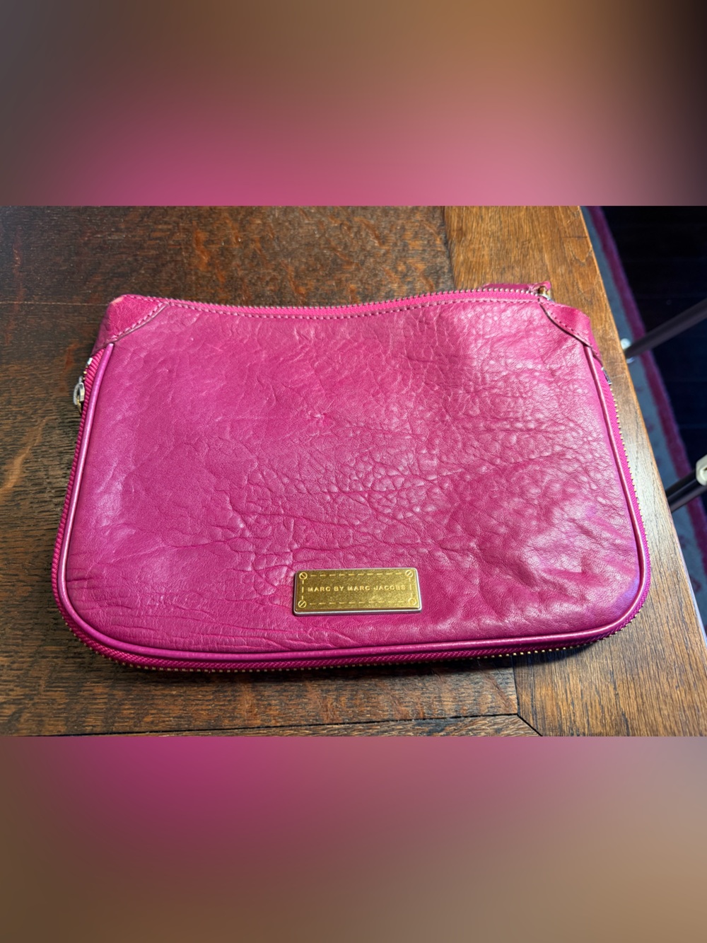 Marc by Marc Jacobs Pink Leather Pouch Cosmetic Makeup Travel Bag M0002227